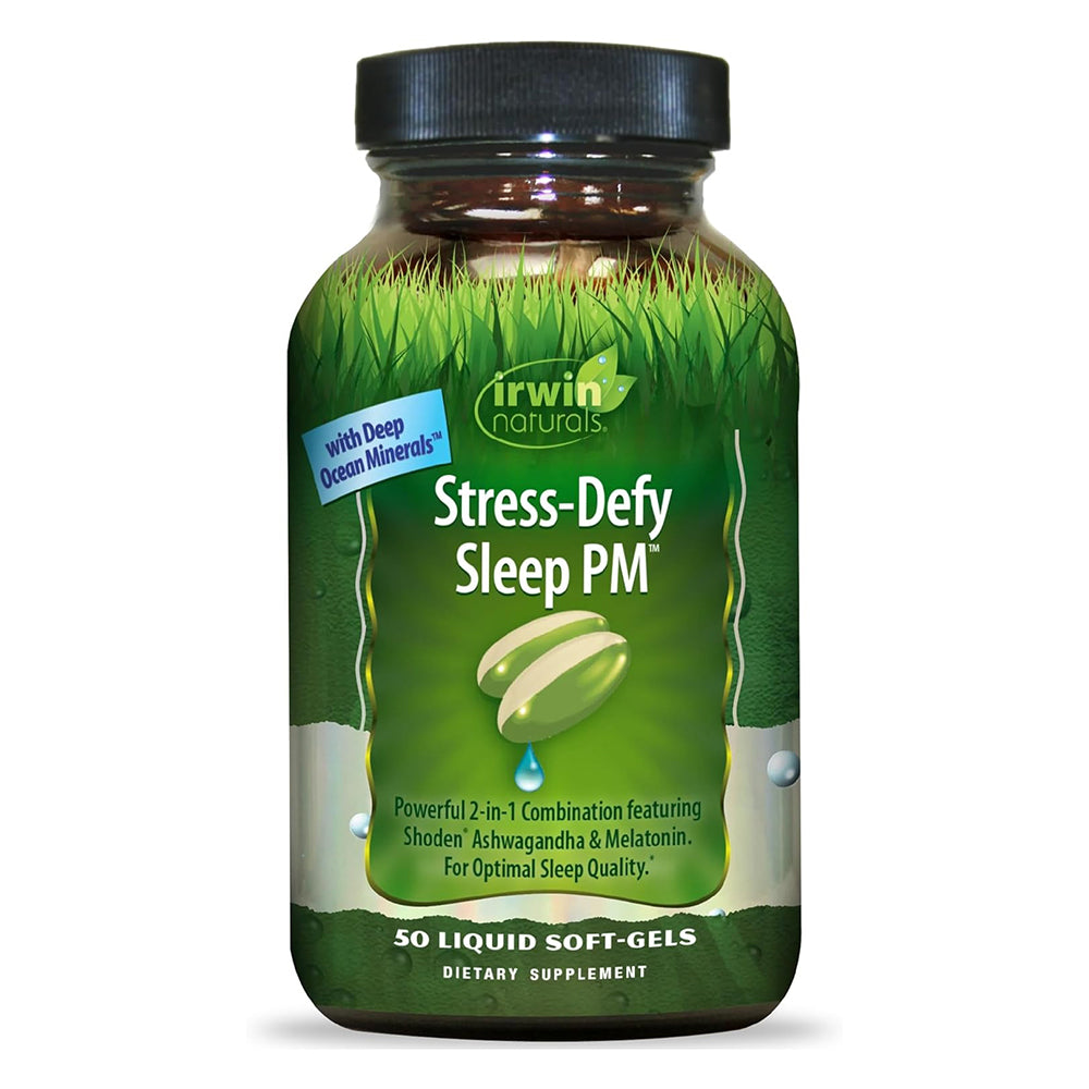 Irwin Naturals Stress Defy Sleep PM Liquid Soft Gels for Relieves Stress Support Quality of Sleep 50Ea