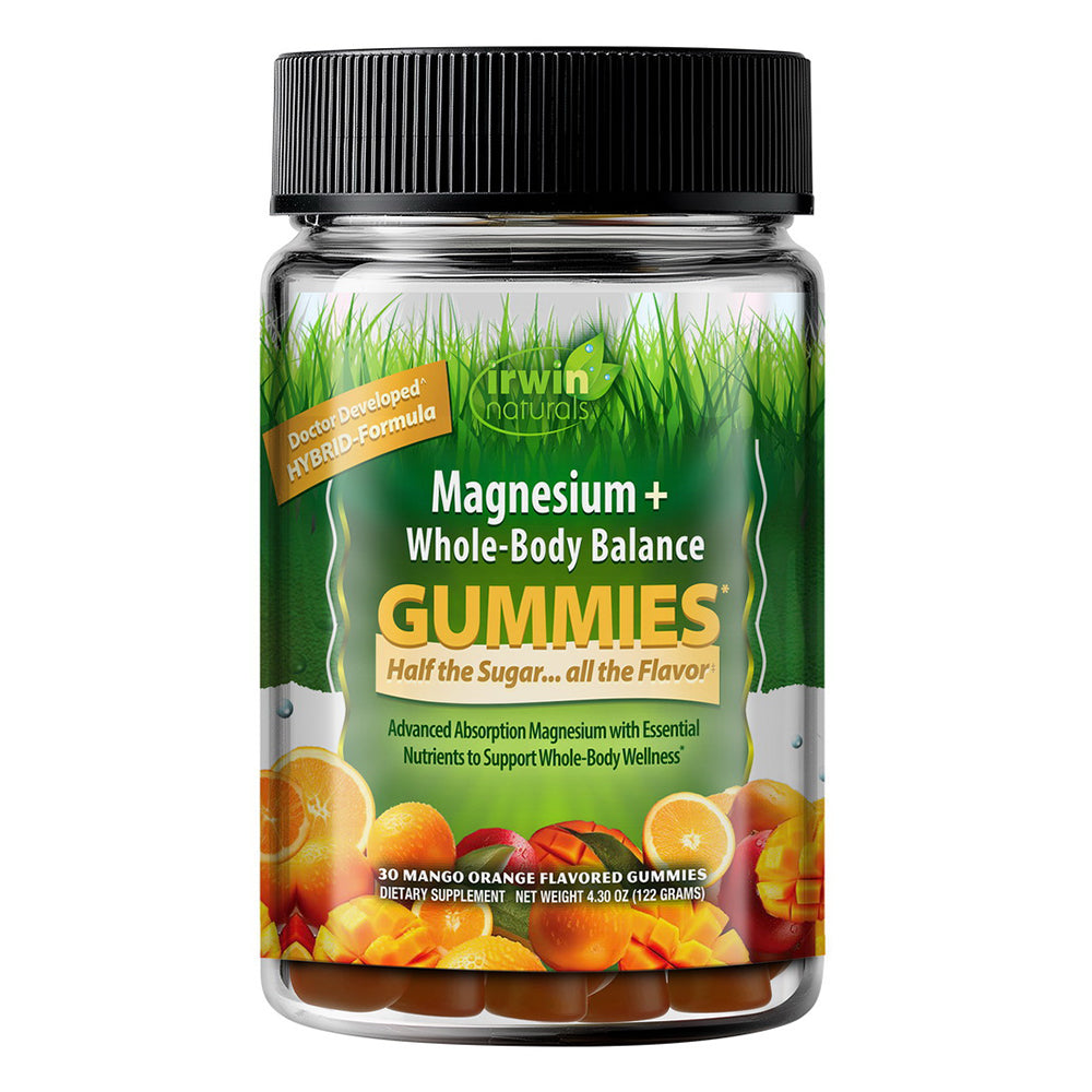 Irwin Naturals Magnesium and Whole Body Balance Gummies with Essential Nutrients Mango Orange Flavored 30Ea