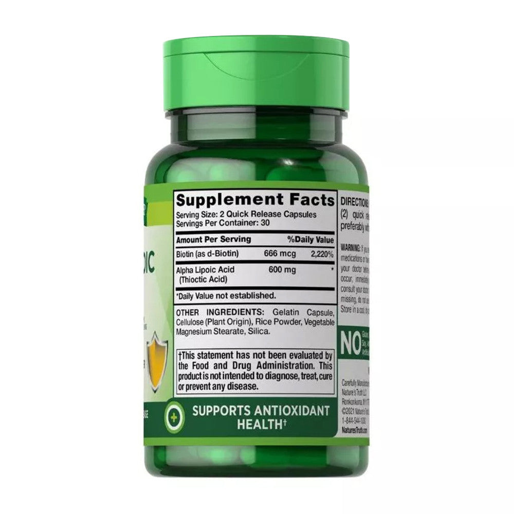 Natures Truth Alpha Lipoic Acid 600 Mg Capsules, 60 Ea