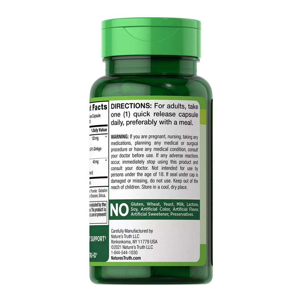 Natures Truth Ginkgo Biloba 120 Mg With Bacopa Monnieri Capsules, 100 Ea