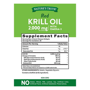 Nature's Truth 100% Pure Red Krill Oil 2000 Mg Quick Release Softgels, 60 Ea