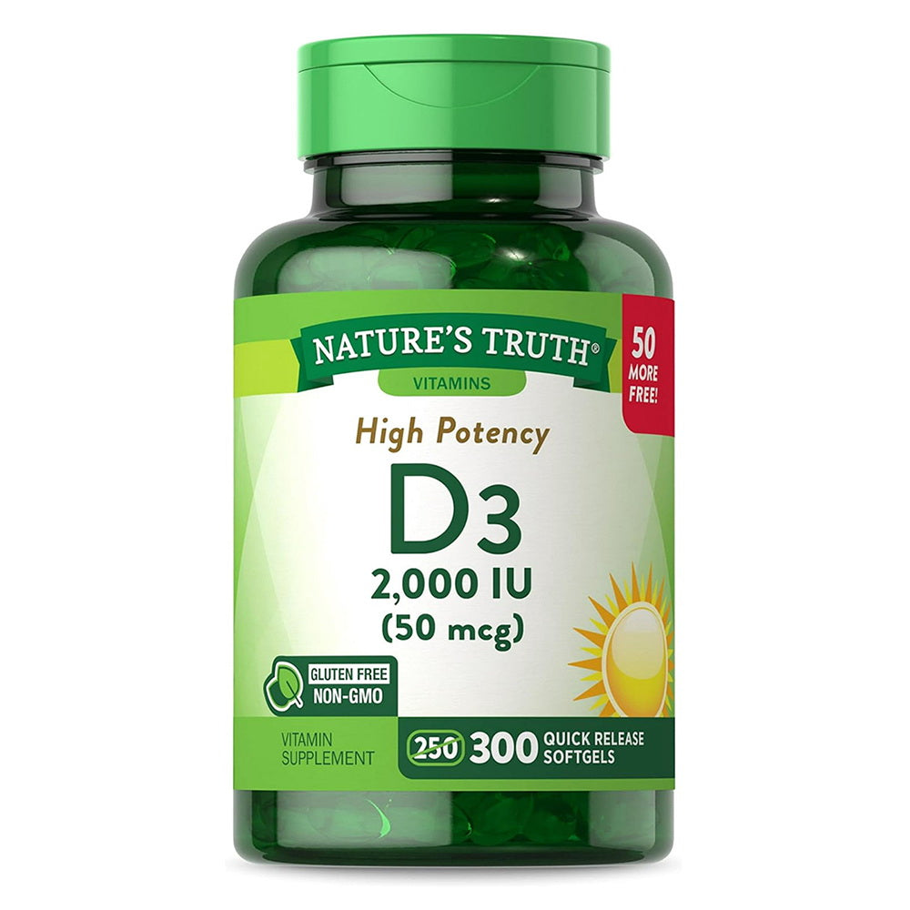 Natures Truth High Potency Vitamin D3, 2,000 IU Softgels, 300 Ea