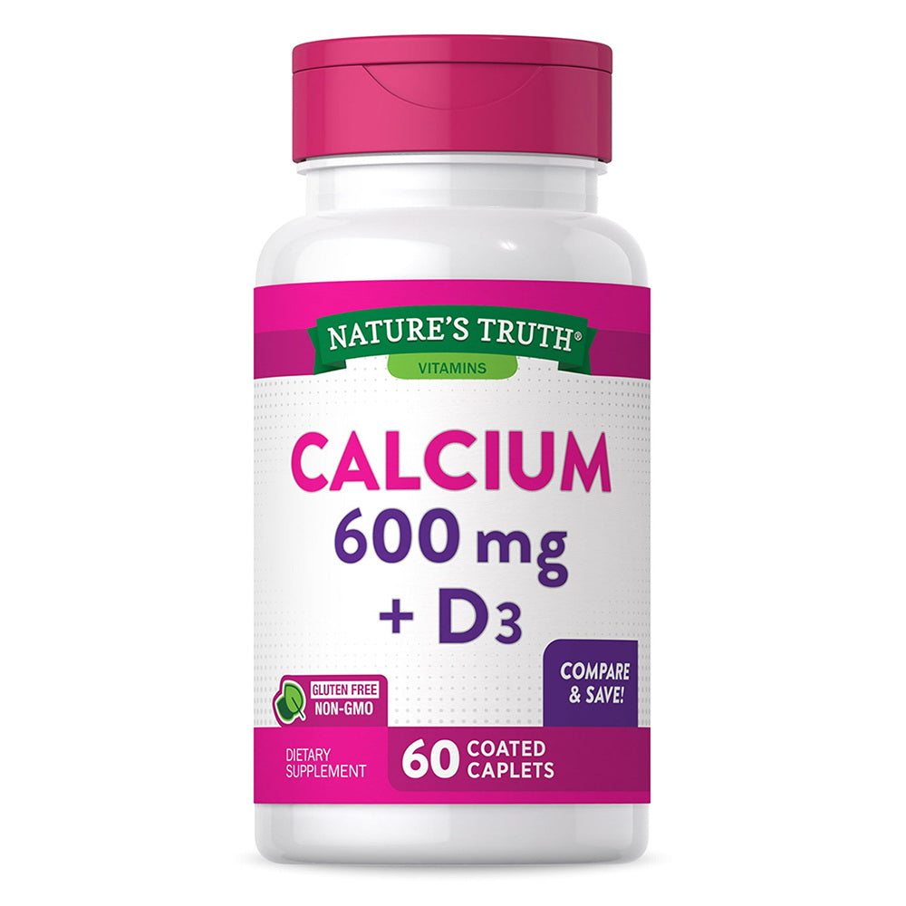 Natures Truth Vitamins Calcium 600 mg Plus D3 Coated Tablets, 60 Ea