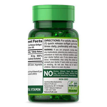 Natures Truth Vitamin High Potency E 200 IU, Softgels, 100 Ea