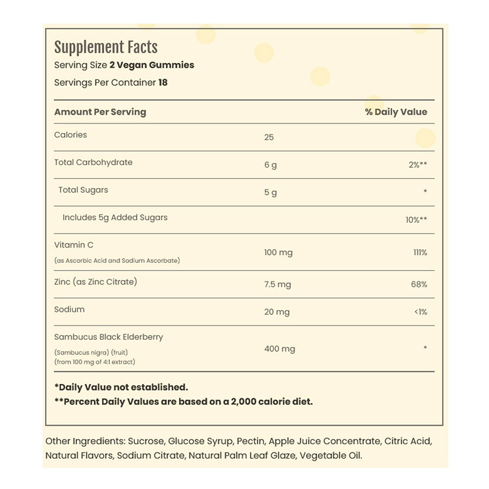 Sundance Vitamins Black Elderberry Vitamin C and Zinc Vegan Gummies, Natural Berry Flavor, 36 Ea