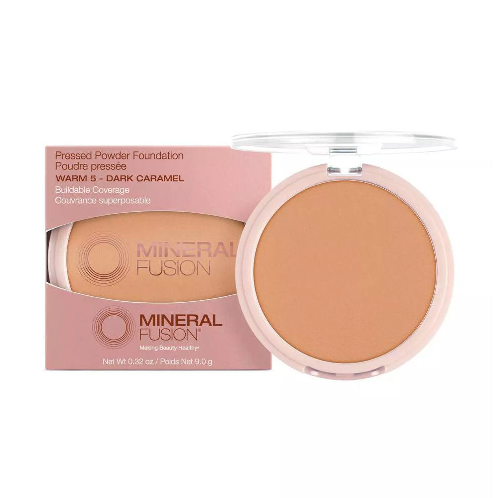 Mineral Fusion Pressed Powder Foundation, Warm 5 Dark Caramel, 0.32 Oz