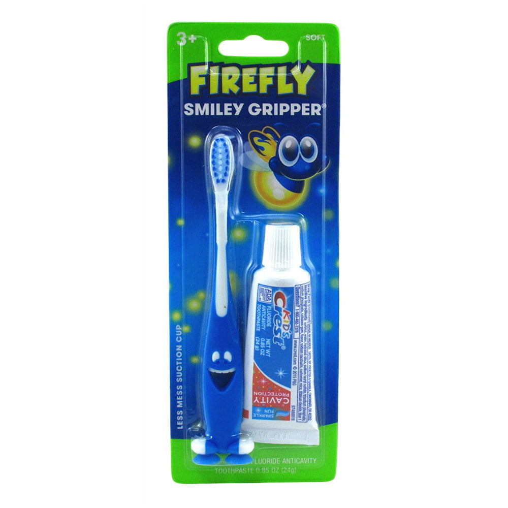 Firefly Smiley Gripper Soft Toothbrush with Toothpaste Kit for Kids Teeth Cleaning and Oral Hygiene 0.85Oz (24g)