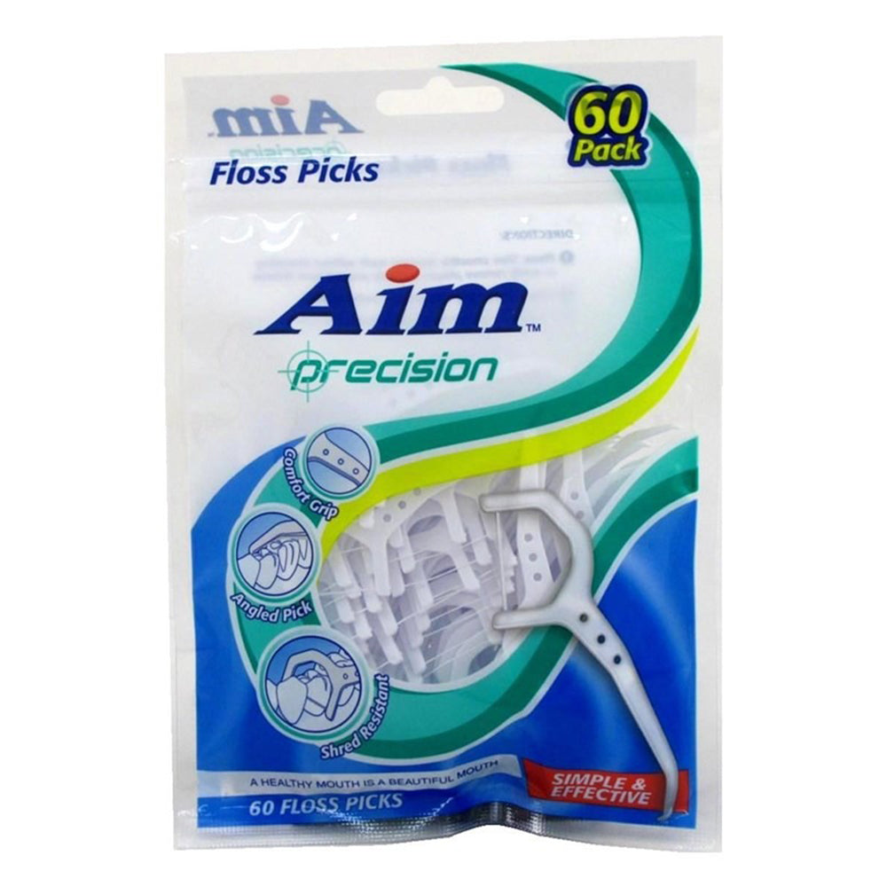 Aim Precision Floss Picks Shred Resistant Nylon for Dental Care 60Ea