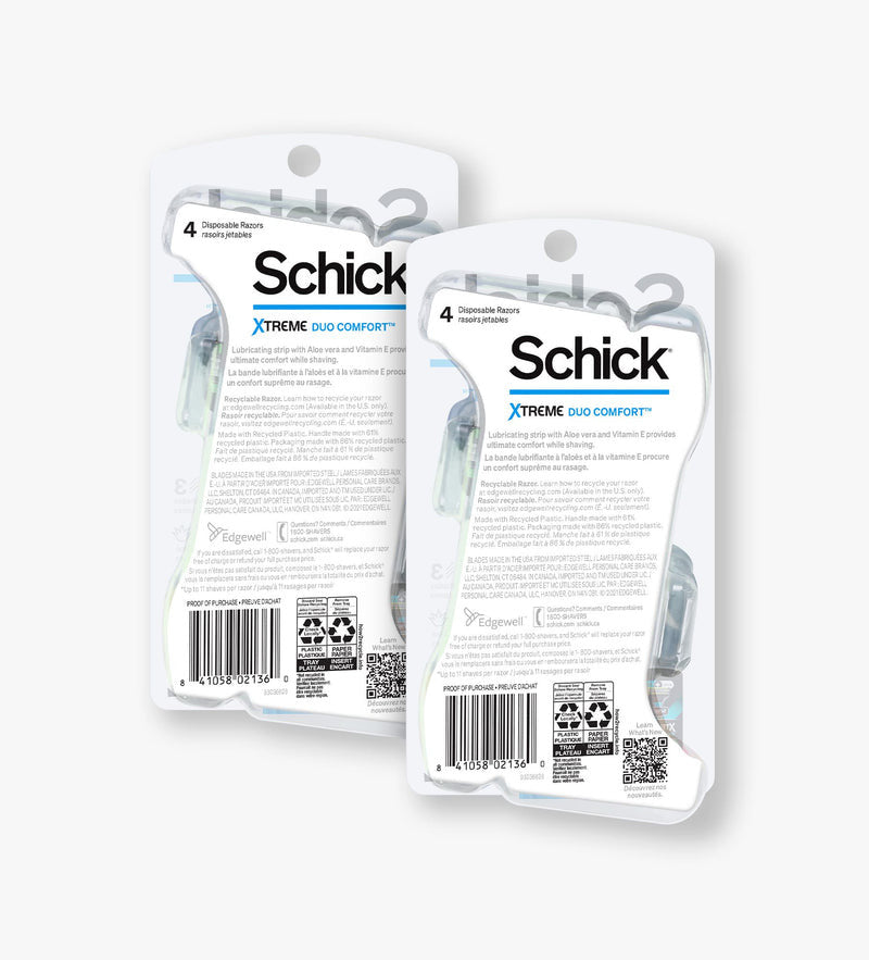 Schick Xtreme 3 Duo Comfort Skin Disposable Razors for Men, 4 Ea