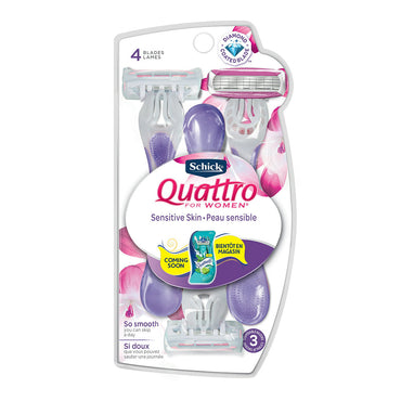 Schick Quattro For Women High Performance Disposable Razors, Sensitive Skin, 3 Ea