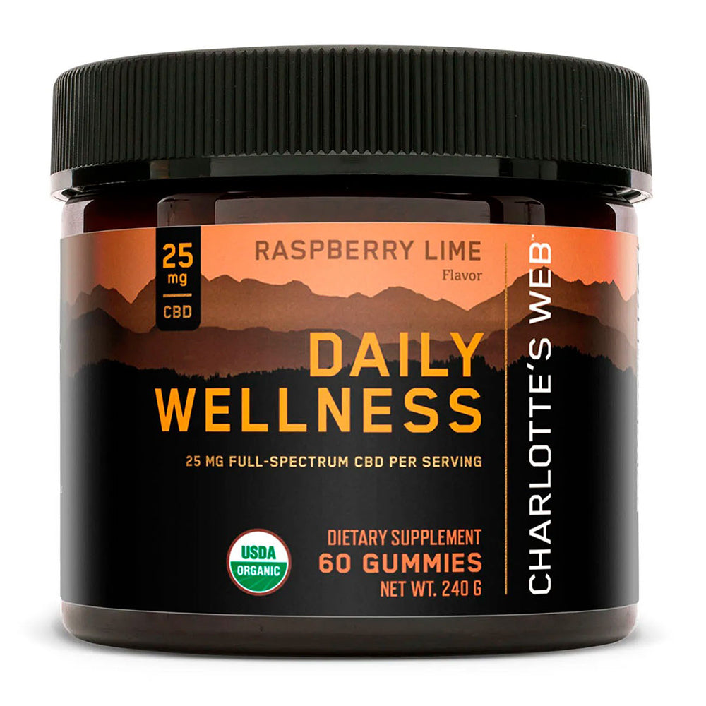 Charlottes Web Daily Wellness 25mg Support Dietary Supplement Gummies Raspberry Lime Flavor 60Ea