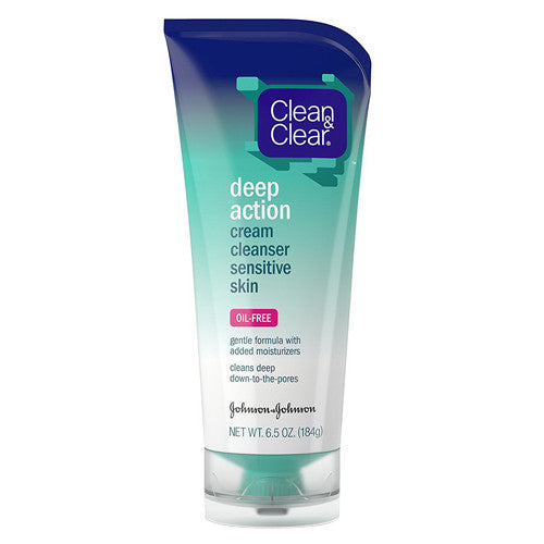 Clean And Clear Deep Action Cream Cleanser, Oil-Free For Sensitive Skin - 6.5 Oz