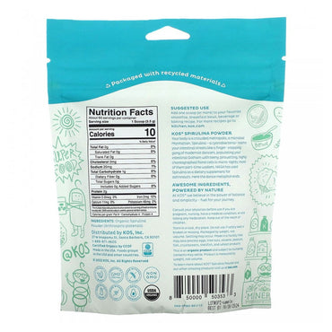 Kos USDA Organic Spirulina Powder, Natural Taste Superfood, 7.4 Oz