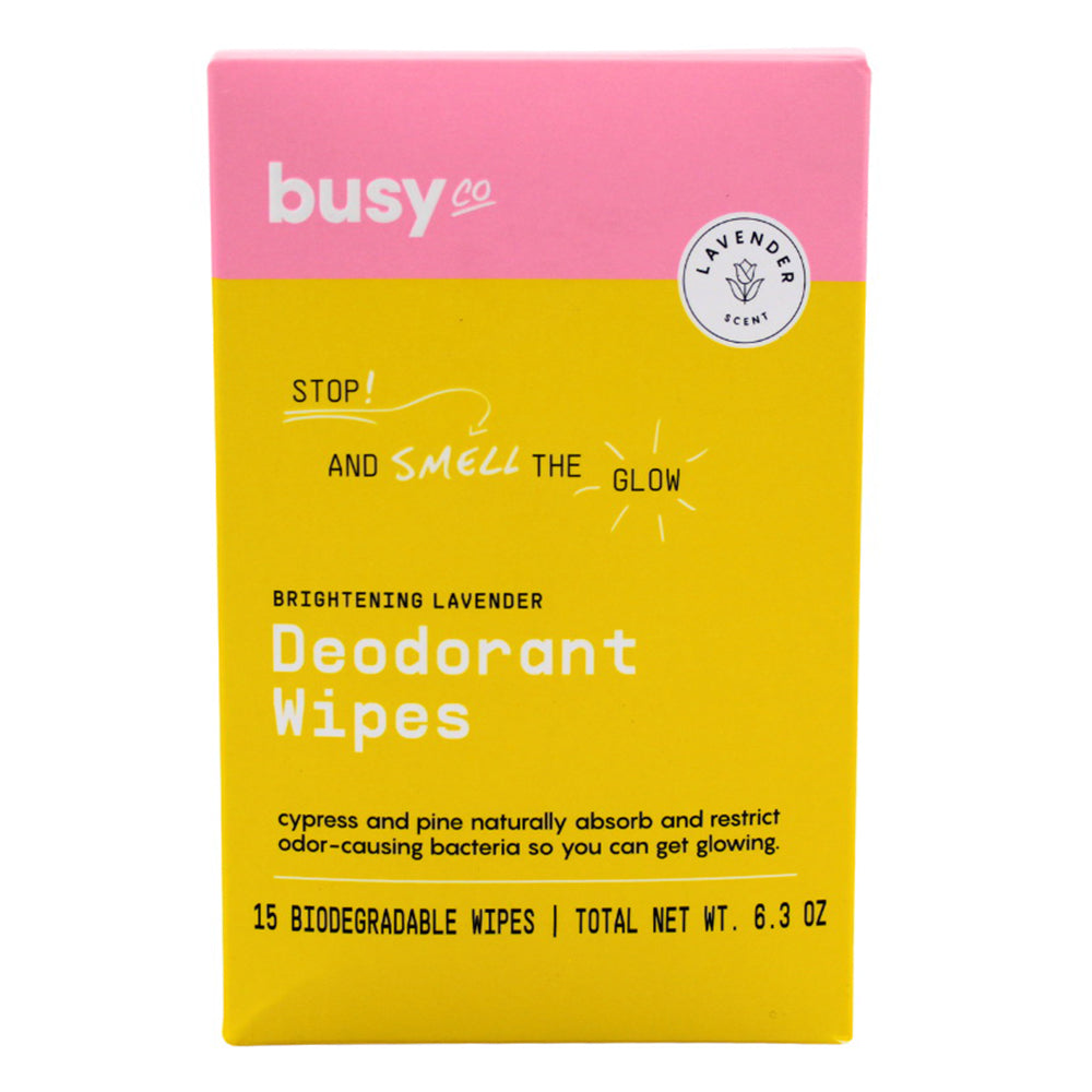 Busy Co Deodorant Wipes Glow Lavender Naturally Absorb and Restrict Odor 15Ea