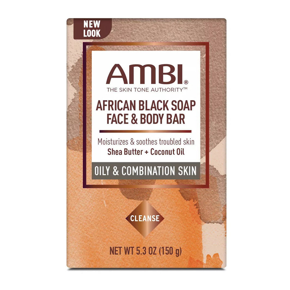 Ambi Face And Body African Black Soap Bar, Oily And Combination Skin, 5.3 Oz