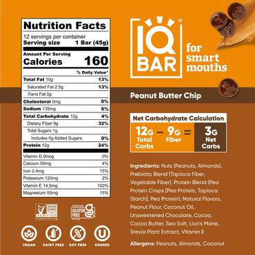 Iqbar Peanut Butter Chip Bars, 12 Ea