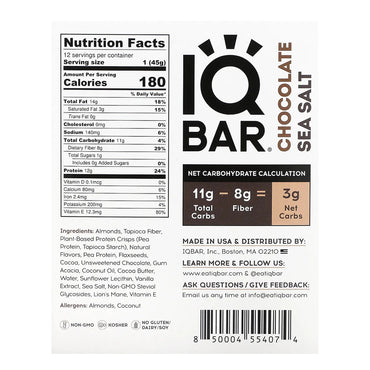 Iqbar Choclate Sea Salt Bars, 12 Ea