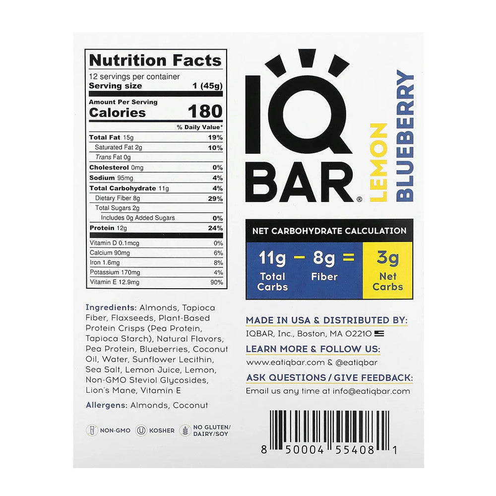 Iqbar Lemon Blueberry Bars, 12 Ea