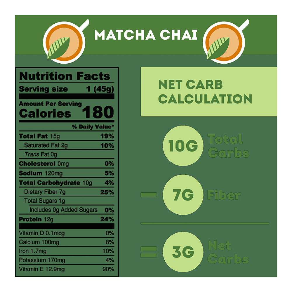 IQ Bar Matcha Chai Keto Protein Bars, 1.6 Oz, 12 Ea