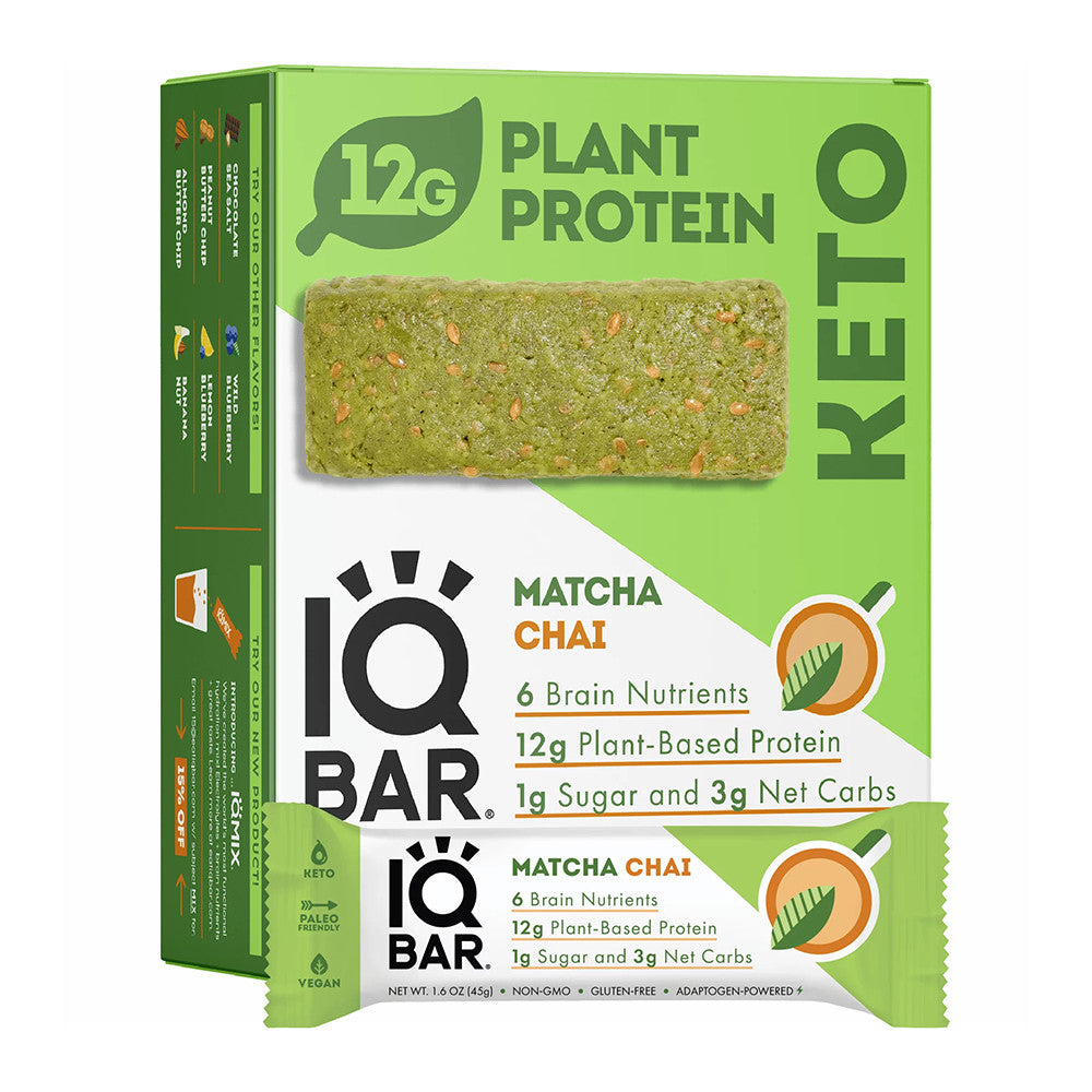 IQ Bar Matcha Chai Keto Protein Bars, 1.6 Oz, 12 Ea