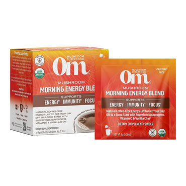 Om Mushroom Superfood Morning Energy Blend Chai Packs, Caffeine Free, 10 Ea
