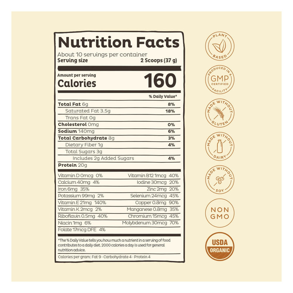 KOS Nature Powered Organic Plant Protein Powder, Vanilla Flavor, 13.05 Oz