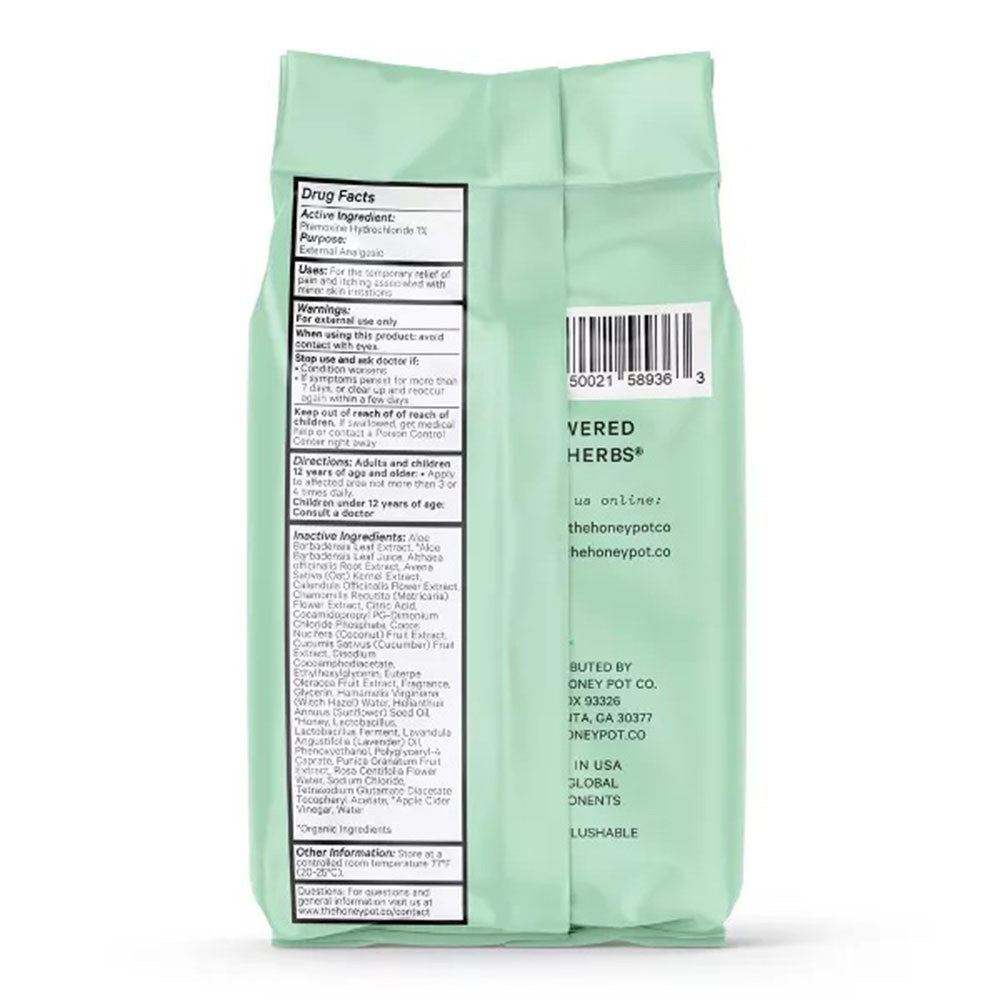 The Honey Pot Company Feminine Anti Itch Soothing Wipes with 1% Pramoxine Hydrochloride, 30 Ea
