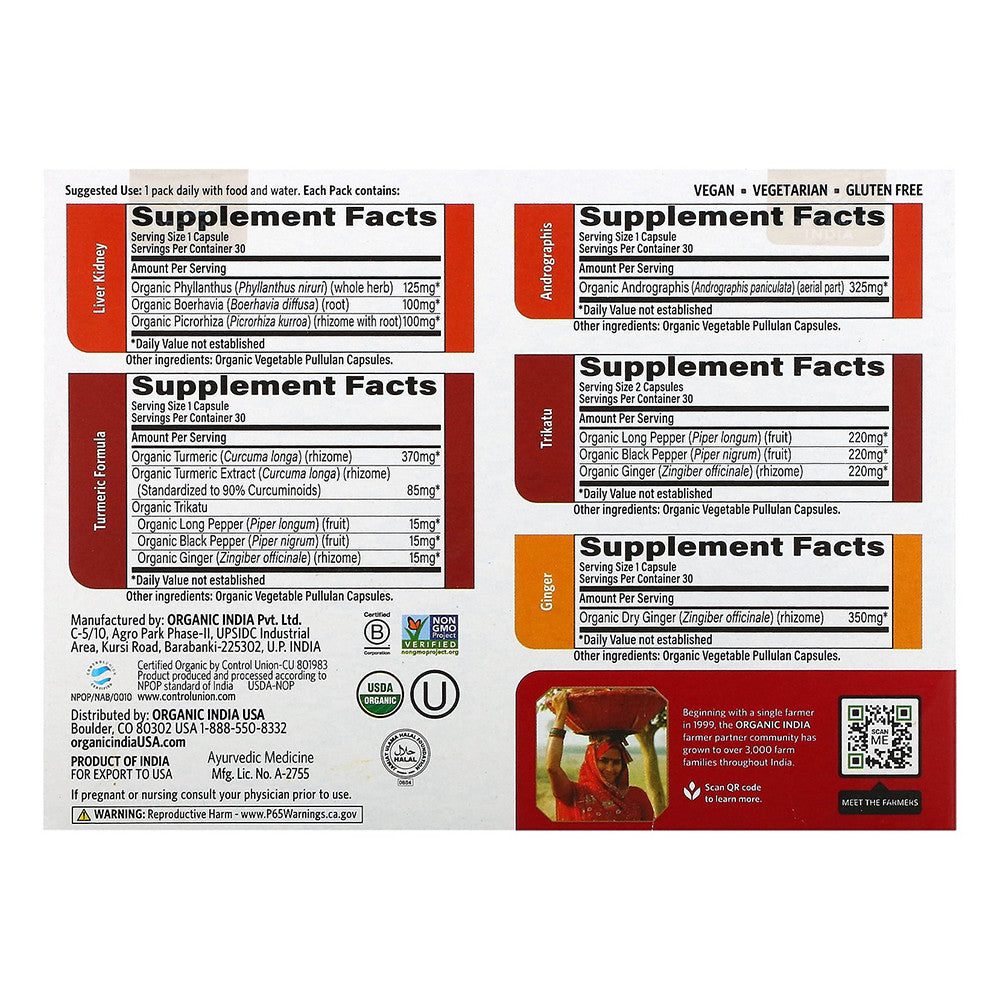 Organic India Digestive Support Daily Pack Herbal Supplement, 30 Ea