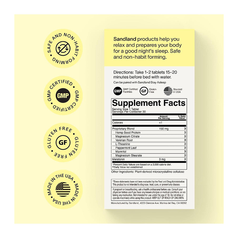 Sandland Fall Asleep, Herbal Supplement with Melatonin Dissolving Tablets, 30 Ea