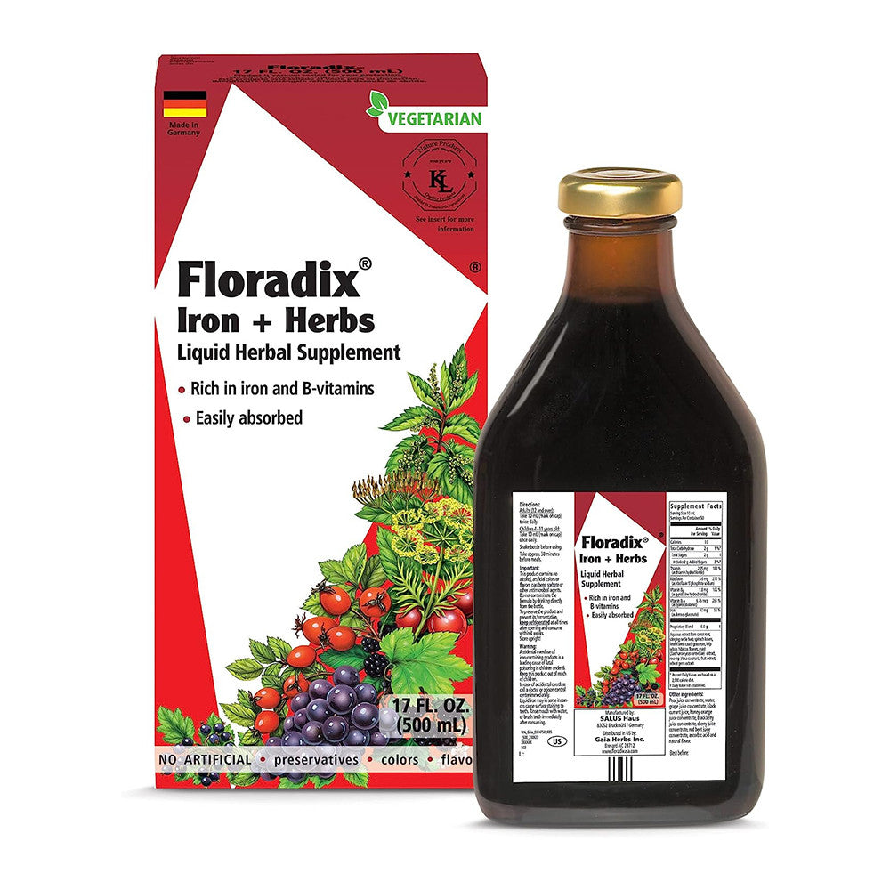 Floradix Iron and Herbs Liquid Vegetarian Supplement, Supports Energy, 17 Oz