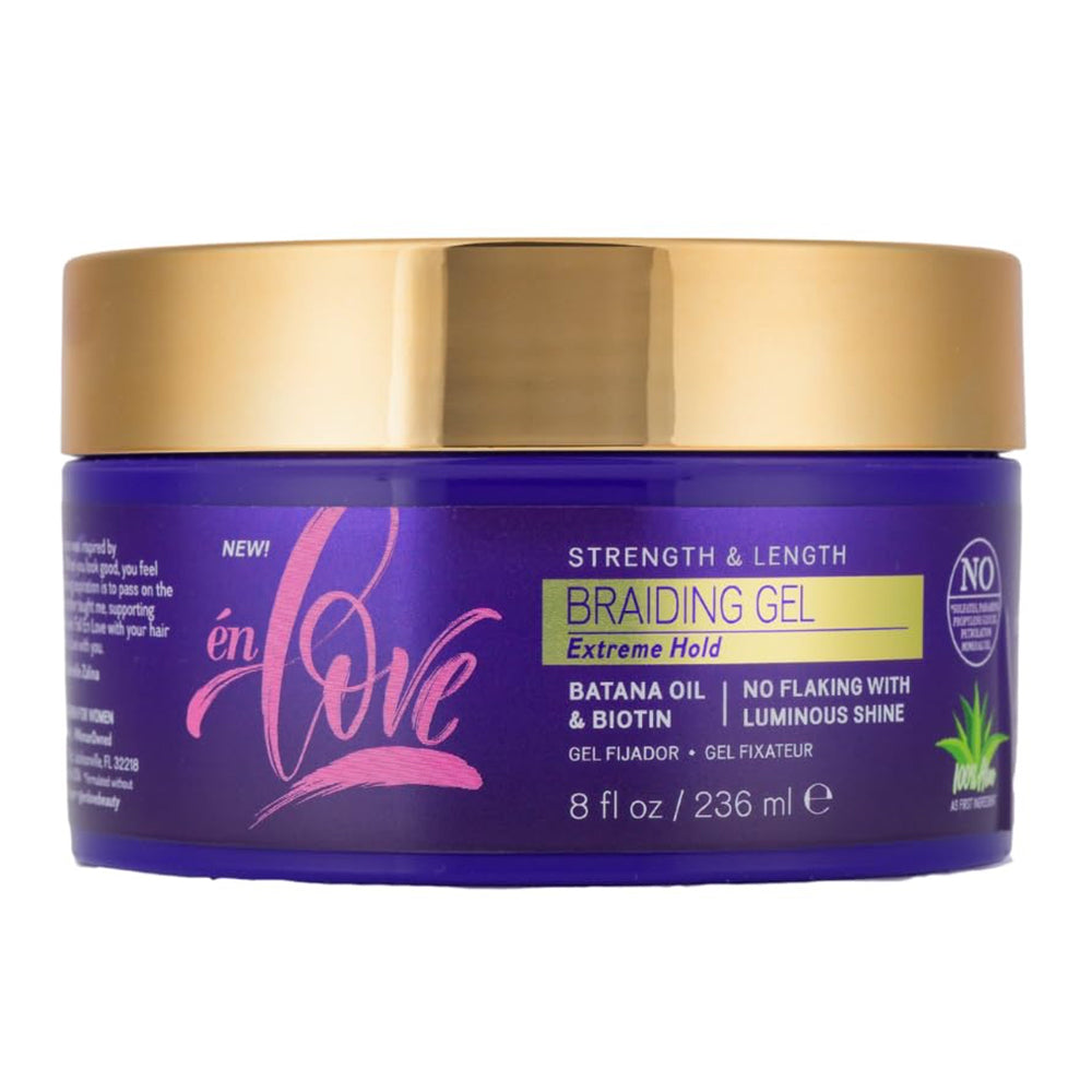 En Love Strength and Length Braiding Gel Extreme Hold with Batana Oil and Biotin Tames Frizz Adds Shine 8Oz (236ml)