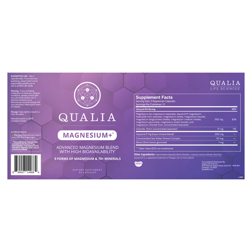 Qualia Magnesium Plus Advanced Magnesium Blend Capsules Supports Heart Brain and Bone Health 42Ea