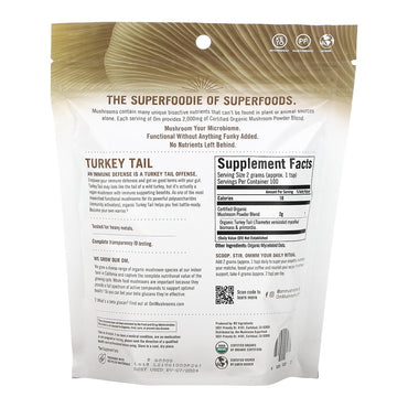 Om Organic Mushroom Superfood Powder, Turkey Tail for Immunity, Liver and Kidney, 7.05 Oz
