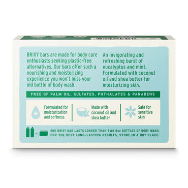 Brixy Body Wash Bar, Mint Eucalyptus, 4 Oz