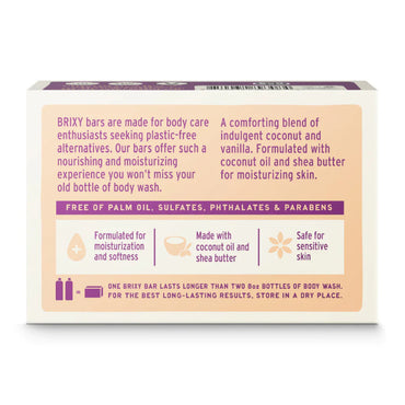 Brixy Body Wash Bar, Coconut Vanilla, 4 Oz