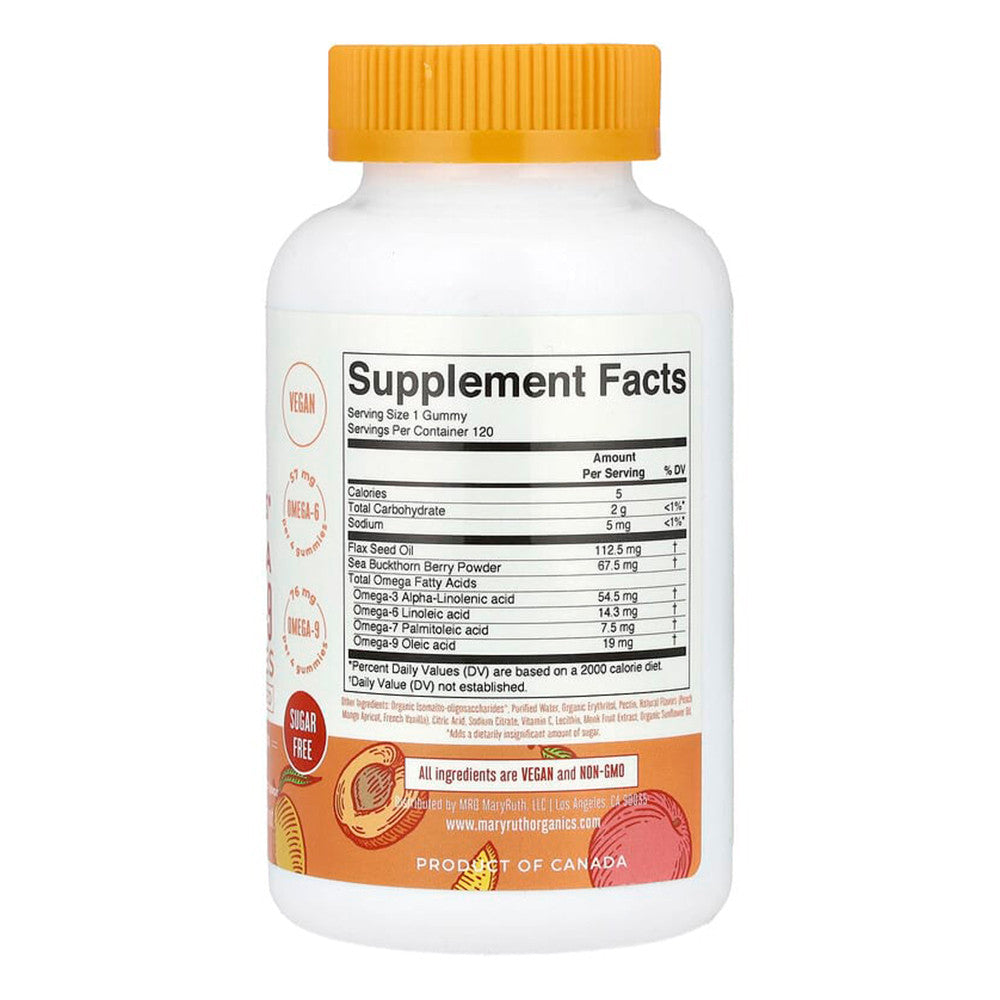 Mary Ruths Omega 3-6-7-9 Peach Mango Apricot Gummies, 120 Ea