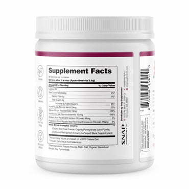 Snap Nitric Oxide Organic Beets Supplement Powder, Original Berry, Support Cardio Health, 250 Gm