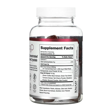 Snap Nitric Oxide Beet Root Gummies, Sugar Free, Support Heart Health, 60 Ea