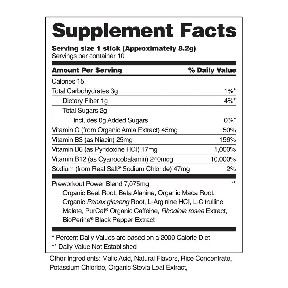 Snap Nitric Oxide Pre Workout with Organic Beet Root Powder for Circulation, 10 Ea
