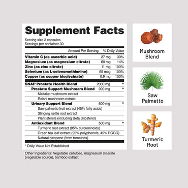 Snap Prostate Health Capsules, Support Prostate, Urinary Tract Health and Immune, 90 Ea