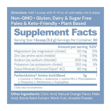 BodyHealth Perfect Amino Electrolytes Powder, Hydration Powder, Orange Flavor, 5.5 Oz