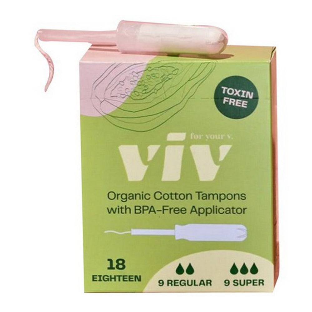 Viv for Your V Organic Cotton Regular Super Tampons with BPA Free Applicator 18Ea