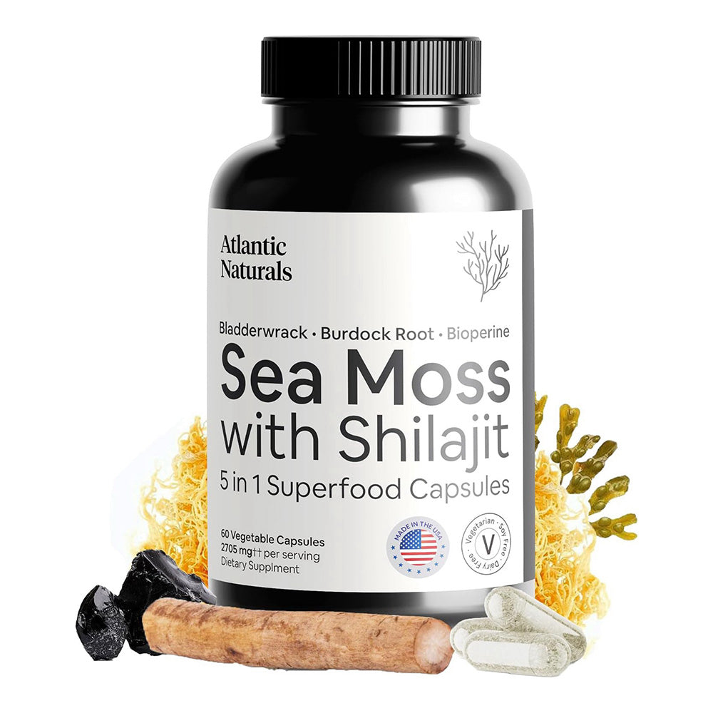 Atlantic Naturals Sea Moss with Shilajit 5 In 1 Superfood Vegetable Capsules Improve Energy and Immunity 60Ea