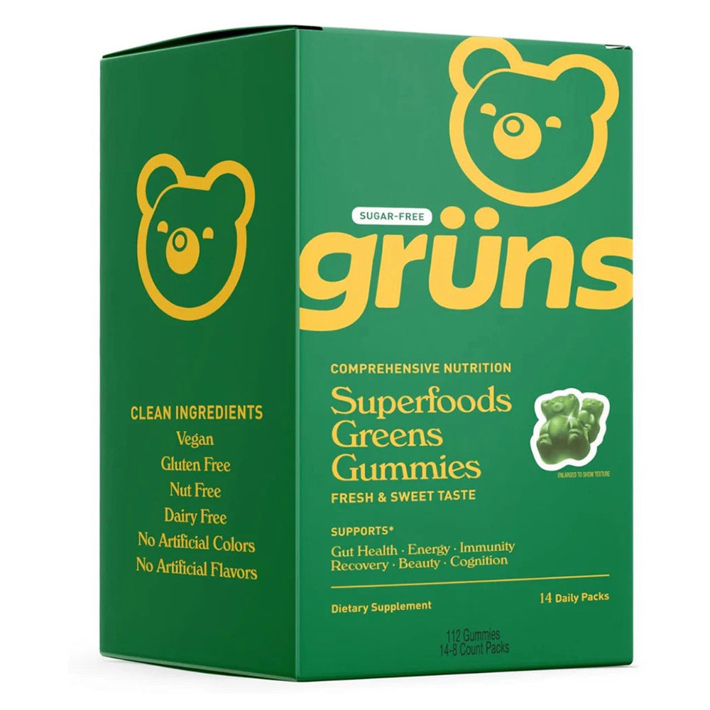 Gruns Superfoods Greens Gummies Sugar Free Fresh and Sweet Taste Support Gut Health and Immunity 14Ea
