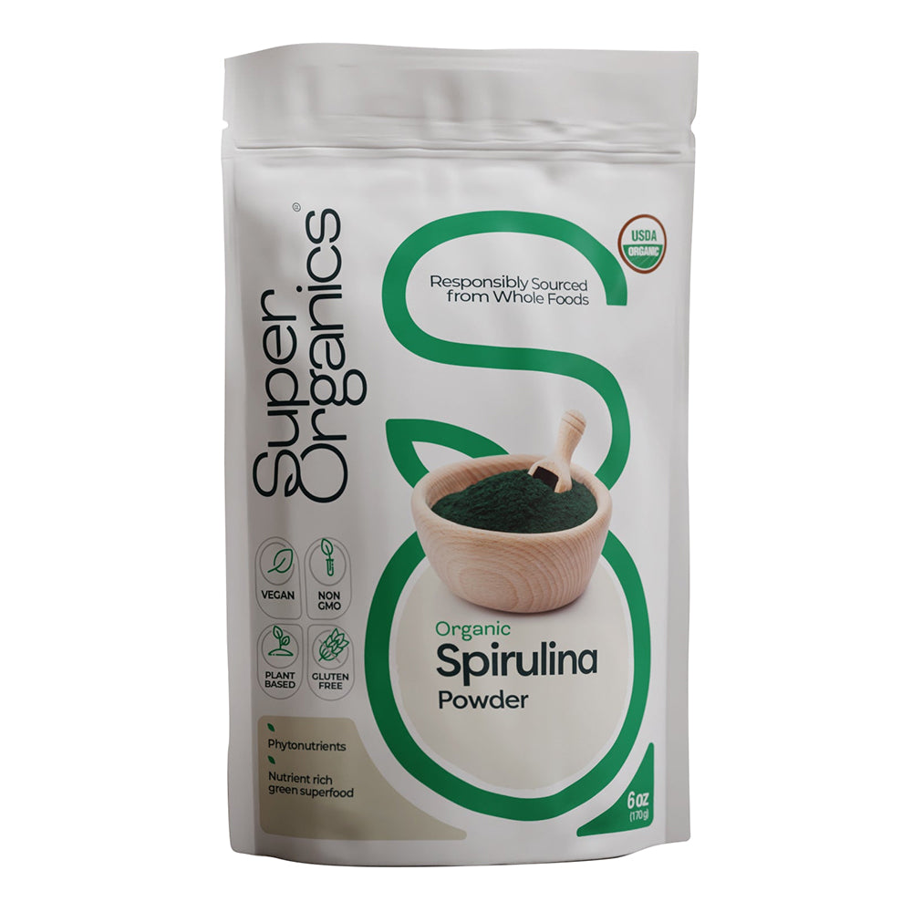 Super Organics Spirulina Powder with Minerals Vitamins and Antioxidants Promote Healthy Energy 6Oz (170g)