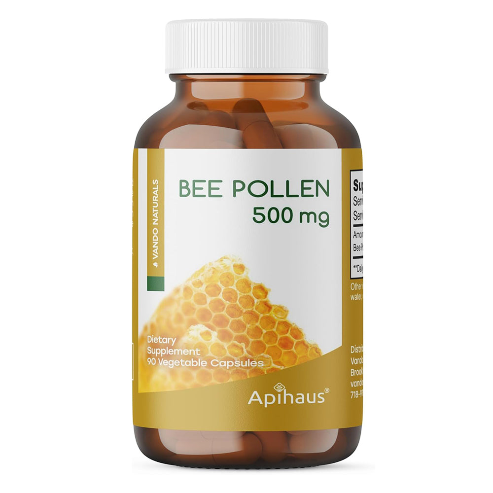 Apihaus Bee Pollen 500 mg Capsules for Energy and Nutritional Support 90Ea