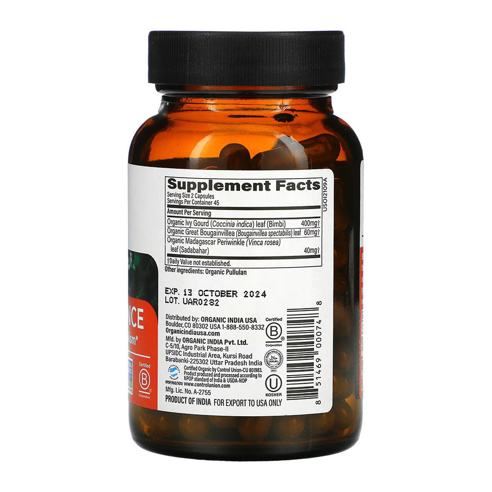 Organic India Sugar Balance Healthy Metabolism Capsules, 90 Ea