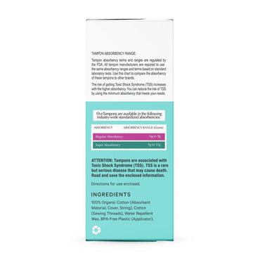 The Honey Pot Company Organic Cotton Super Tampons, 18 Ea