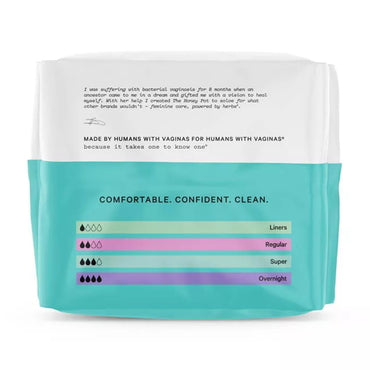 The Honey Pot Company Herbal Super Pads with Wings Organic Cotton Cover, 16 Ea