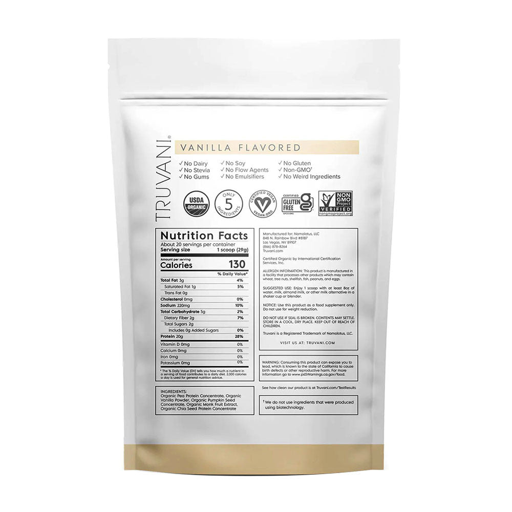 Truvani Organic Vanilla Protein Powder, 20.9 Oz